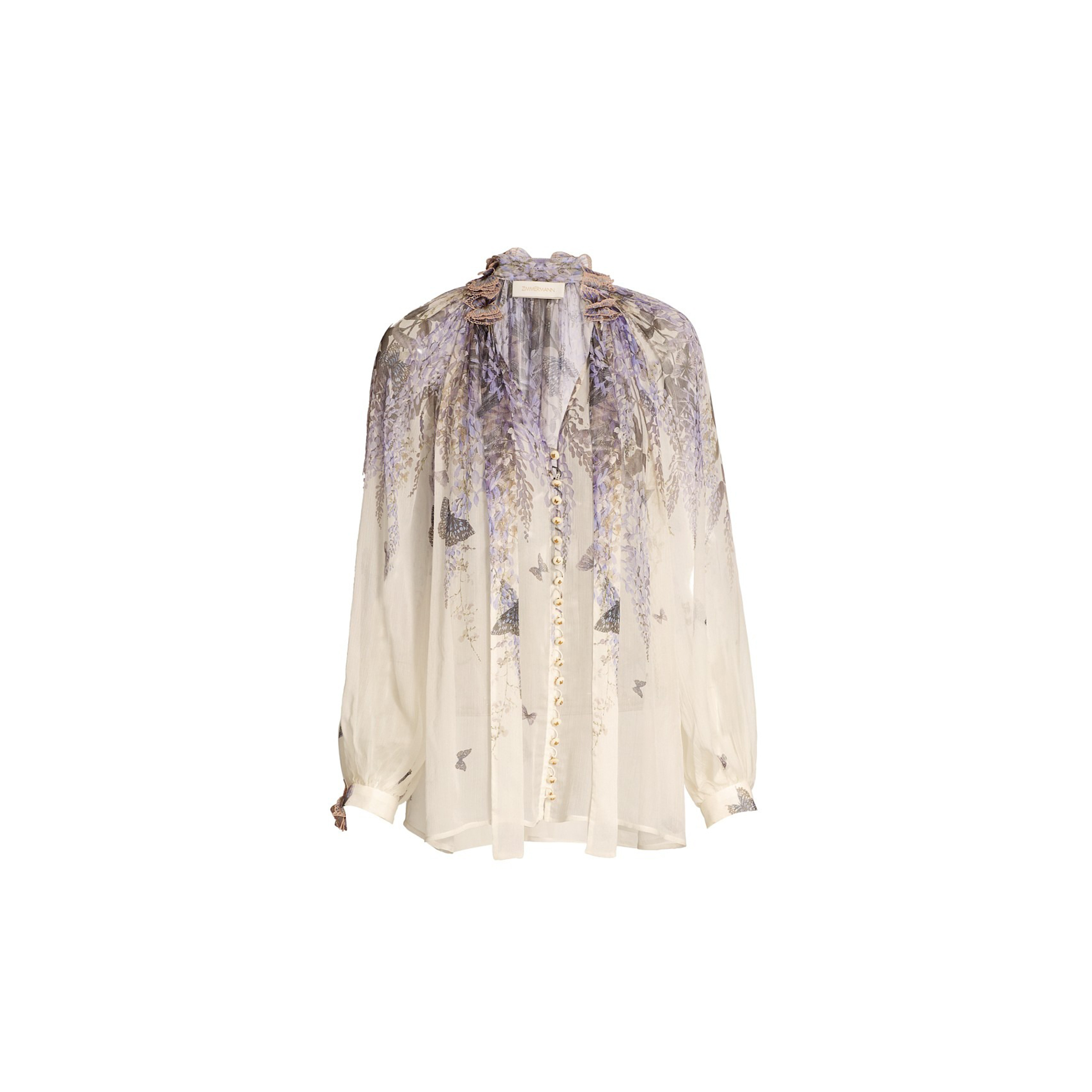 ZIMMERMANN WOMEN'S WILD BOTANICA LUMINOUS SILK LANTERN-SLEEVE BLOUSE IN IVORY LAVENDER TE 